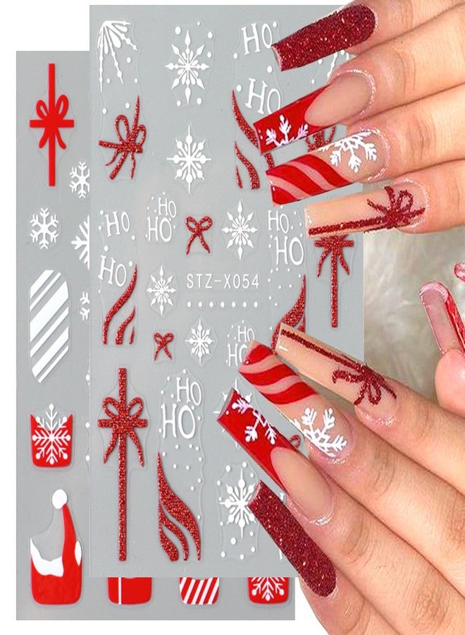 BSBTBZ Christmas French Nail Art Stickers with Christmas Hat Snowflake Gift Bow English Design Xmas Nail Sticker 3D Adhesive Snow Elk Red French Glitter Nail Tip Christmas Winter Holiday Nail Decor for Women - Image 5